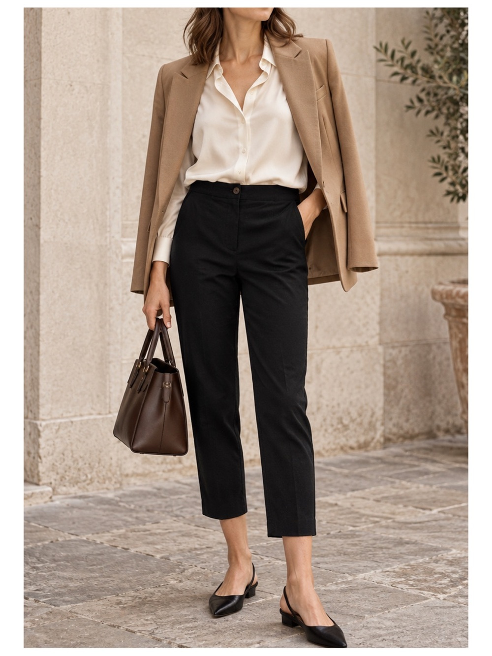 Metradamo Made in Italy Slim Crop Leg Trousers Women’s 2 Black Quiet Luxury